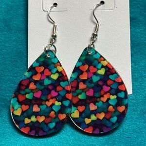 Colorful Confetti Heart Teardrop Earrings